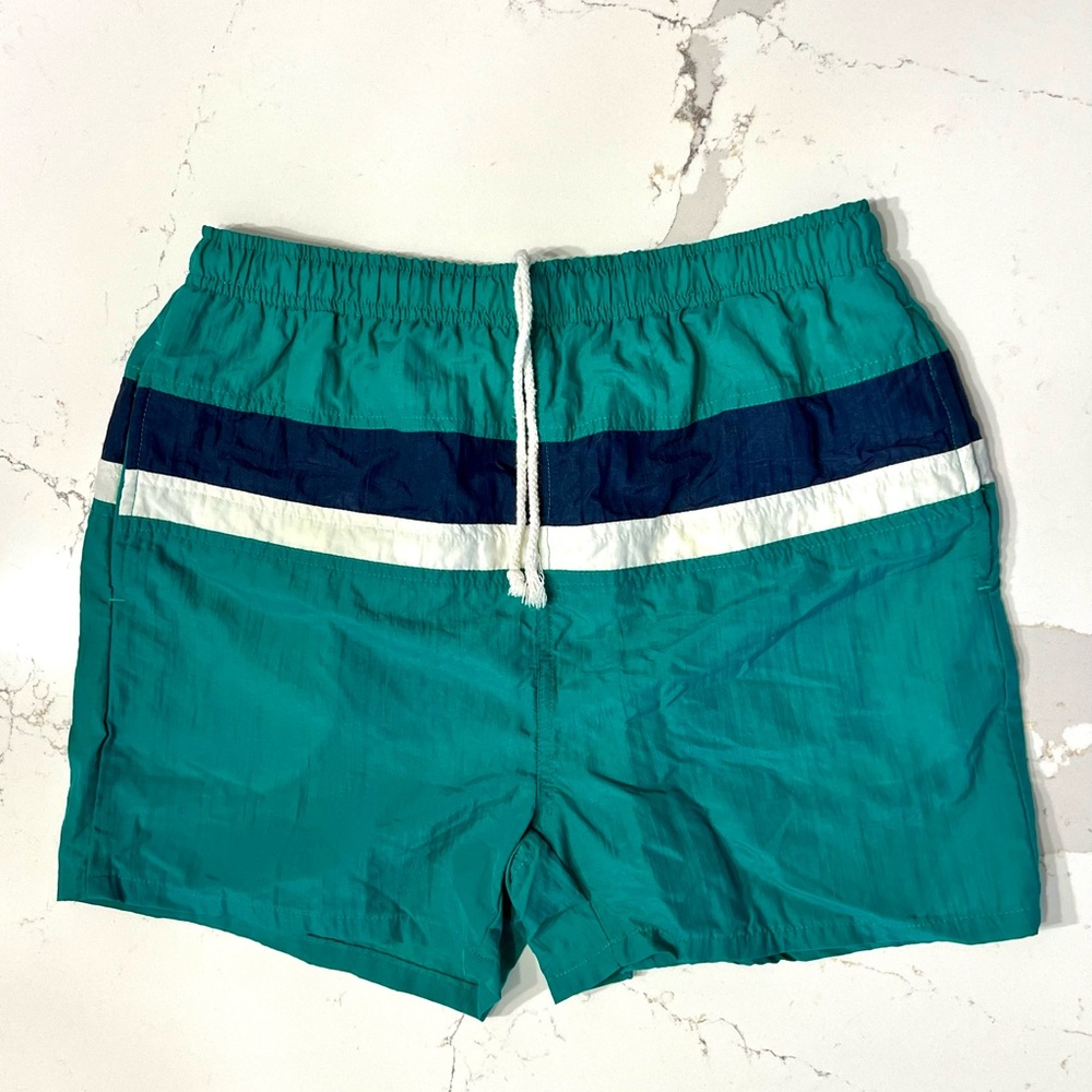 Primary Color Block Retro Elastic Swim Shorts